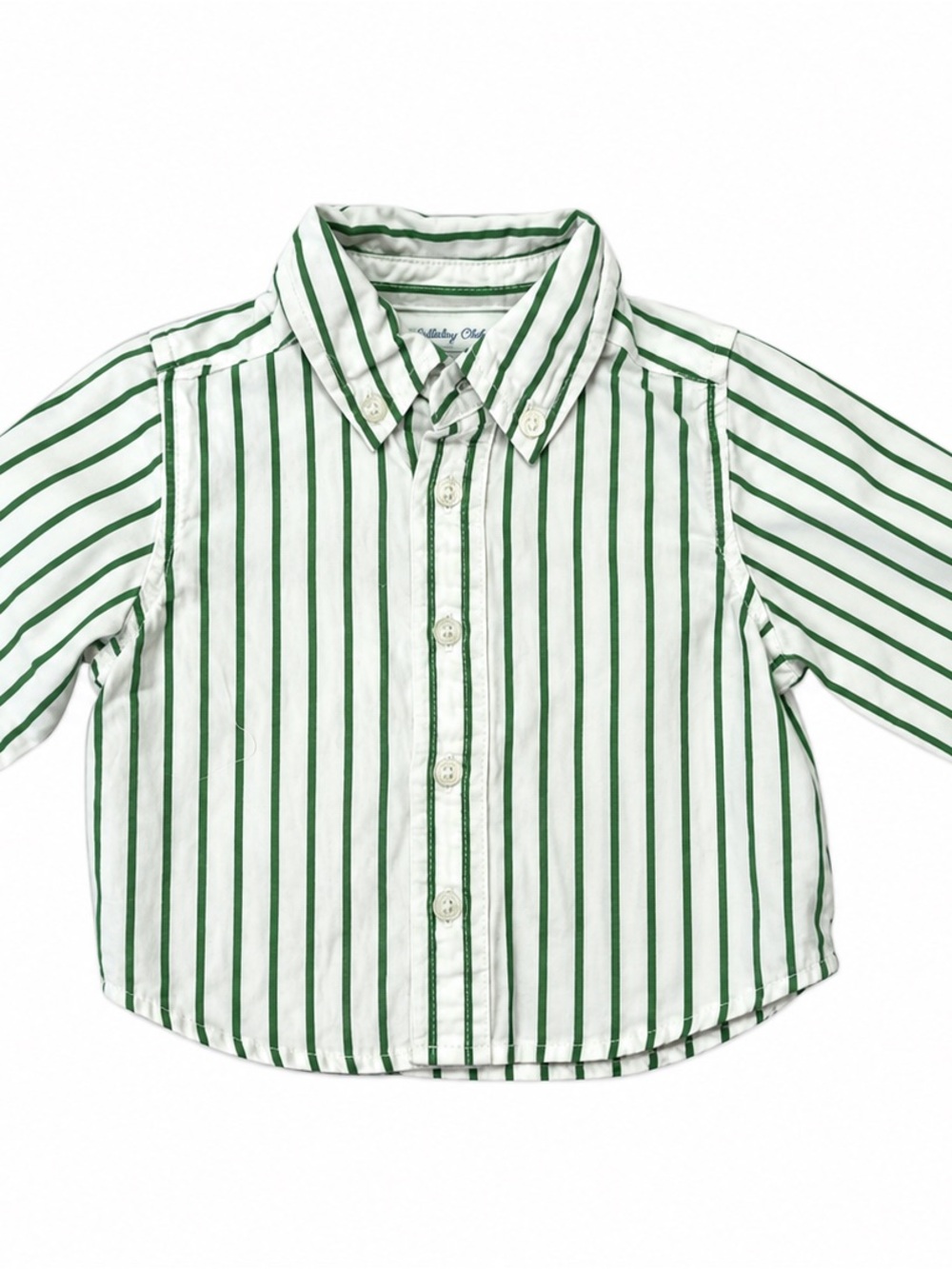 Lullaby Club Baby Boy Striped Green & White Button-Down Shirt 9M